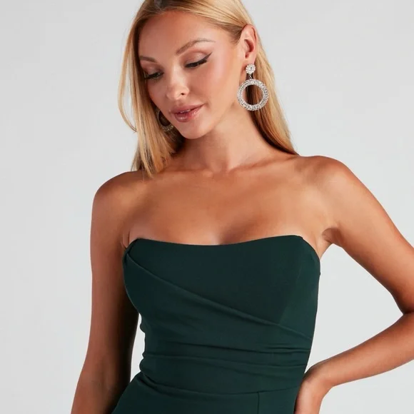 Windsor Kaia Strapless High Slit Formal Dress Hunter Green Size XL - Picture 2 of 11